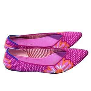 Rothy’s the point floral lotus print ballet flats pink orange  limited edition